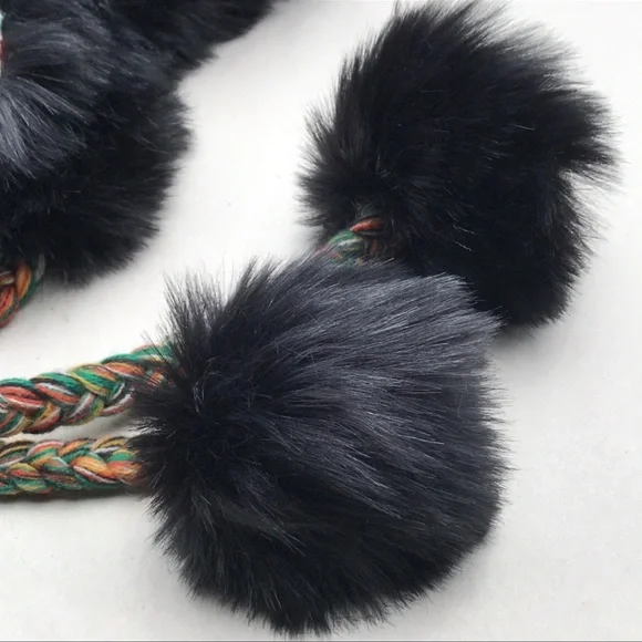 SOLD!!! Free People x Urban Outfitters Vegan Black Fur Pom Pom Winter Trapper Ha - Picture 4 of 13